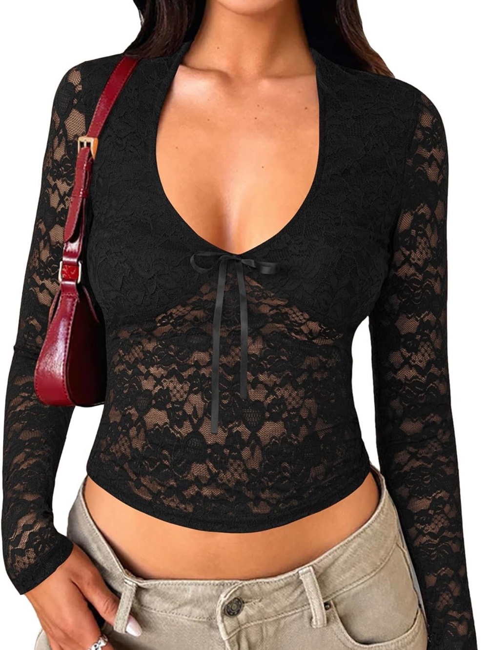 Lace Black Long Sleeve Top
